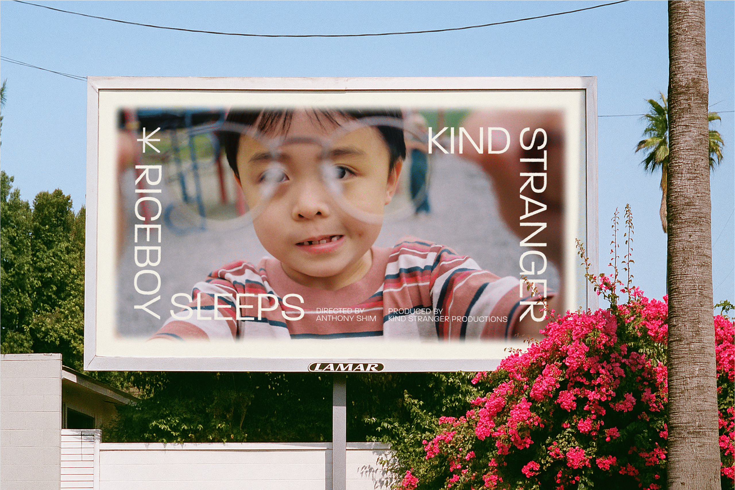 Visual identity for Kind Stranger Productions, highlighting expressive typography, cinematic colour, and human-centered branding.
