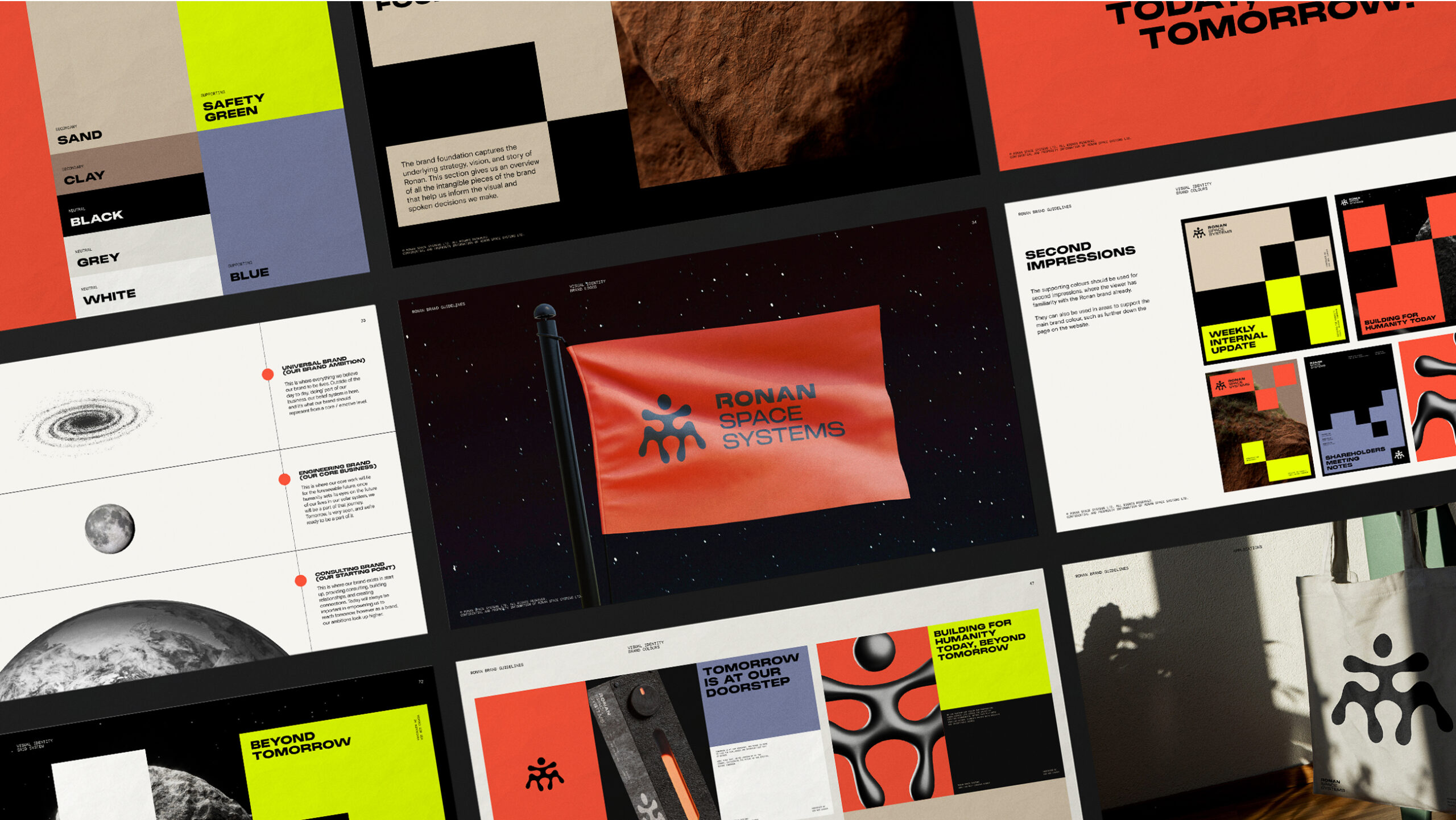 Branding, 3D design, design system for Ronan Space Systems—designed to feel human, strange, and future-facing, grounded in the idea of legacy and cosmic ambition.