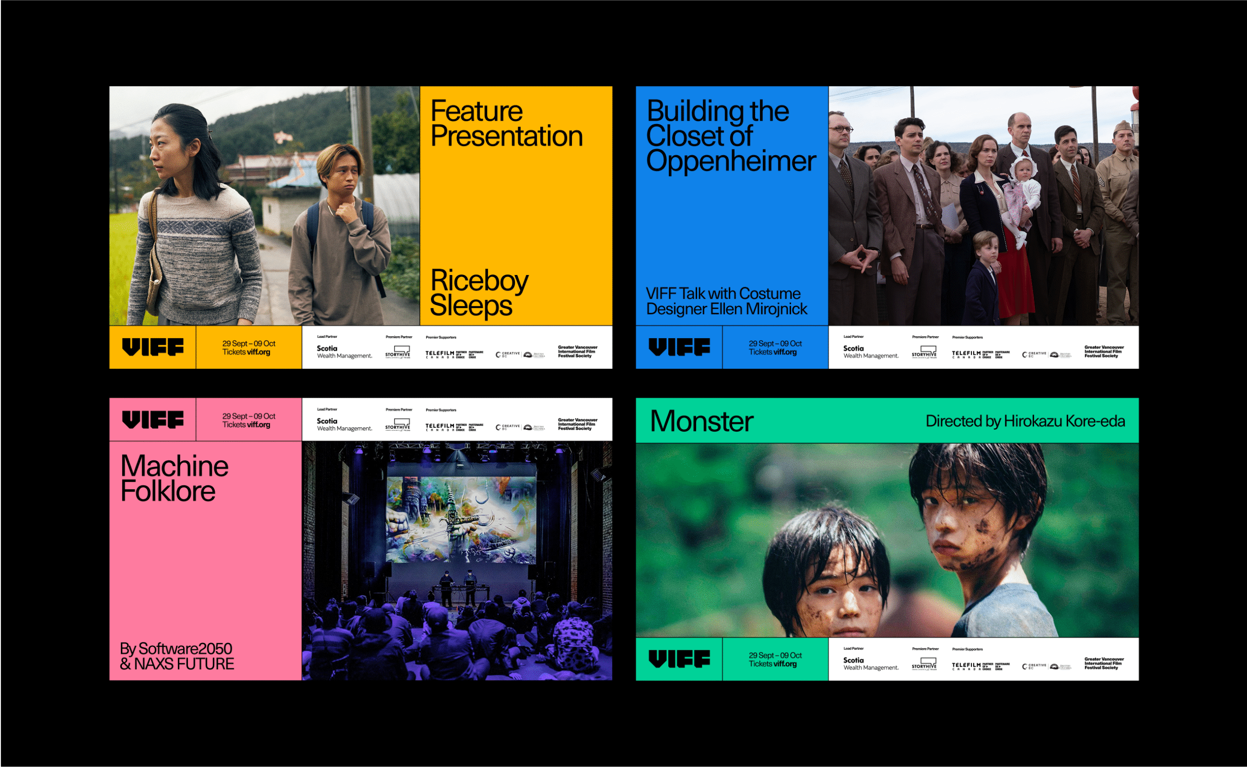 2024 campaign design for the Vancouver Film Festival (VIFF), featuring 3D graphics, a modular design system, and classic typography.