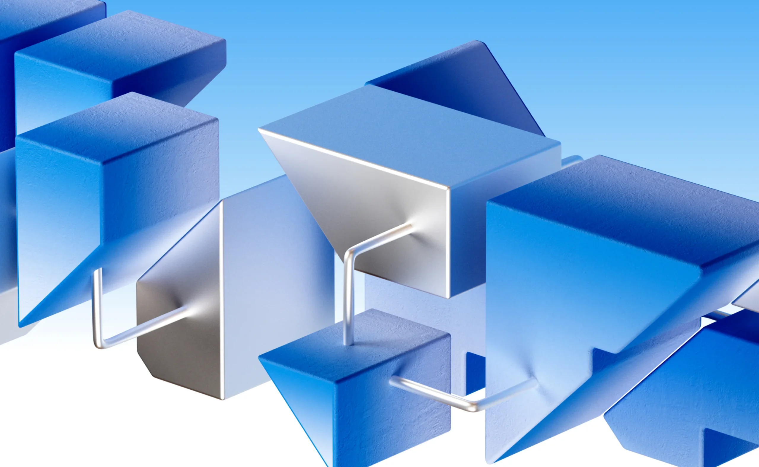 Macro view of blue and silver 3D geometric shapes for the VIFF 2025 campaign.